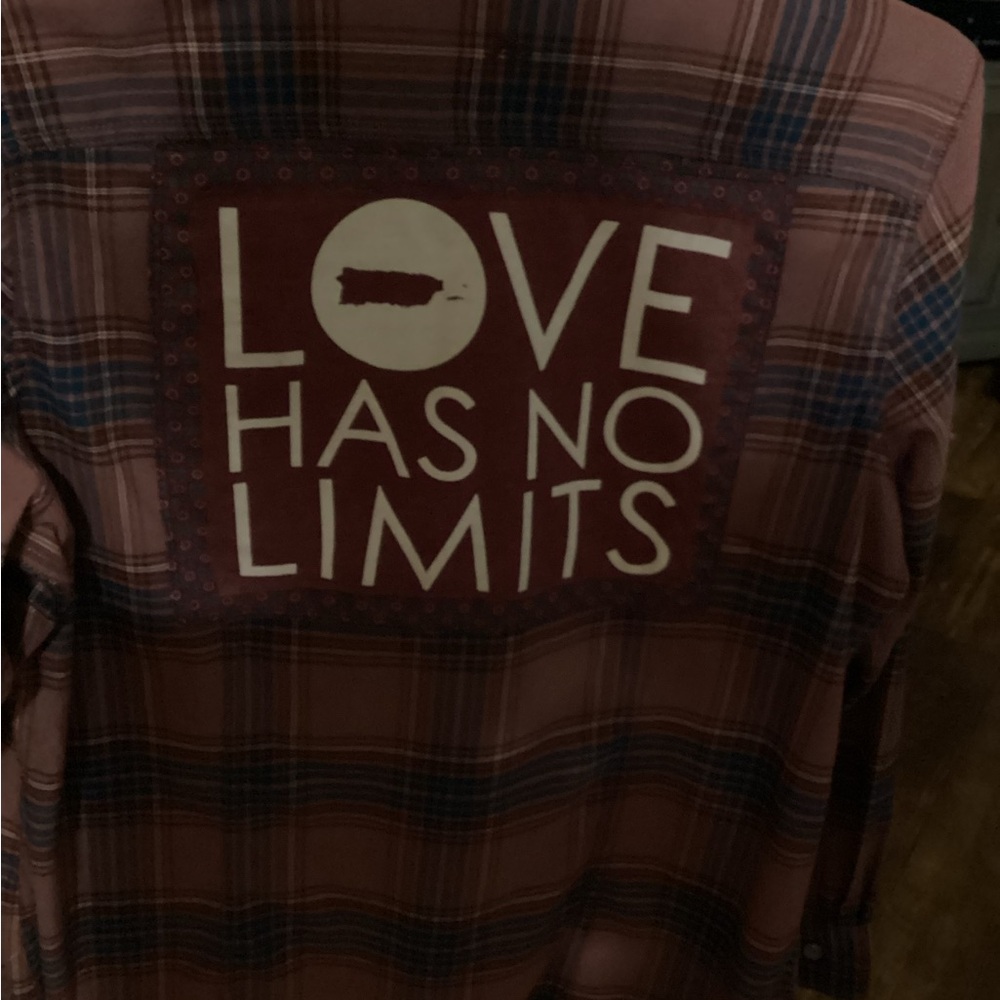 Plaid Shirt with 'Love Has No Limits' Design